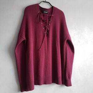 THE KOOPLES RED PLUM  CASHMERE WOOL LONG SLEEVE SWEATER, SIZE M